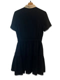 *Kenzo Silk Contrast Collar Ric-Rac Trim Short Sleeve Tiered Mini Dress, Size FR 38=US 6