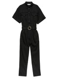 *FRAME Arie Linen Blend Short Sleeve Button-Up Collared Belted Jumpsuit, Size S