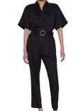 *FRAME Arie Linen Blend Short Sleeve Button-Up Collared Belted Jumpsuit, Size S