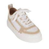 *NIB Chloe Lauren Leather Crochet Trim Lace-Up Low Top Sneakers w/Box, Size 40