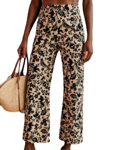 *Sezane Martin Linen & Cotton Nora Floral Print High Rise Straight Cropped Flare Pants, Size FR 34 (2)