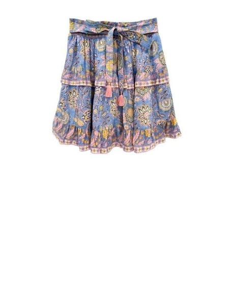 *NWT BELL Blake Cotton & Silk Block Print Bow Waist Tiered Mini Skirt, Size S