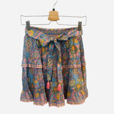 *NWT BELL Blake Cotton & Silk Block Print Bow Waist Tiered Mini Skirt, Size S