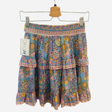 *NWT BELL Blake Cotton & Silk Block Print Bow Waist Tiered Mini Skirt, Size S
