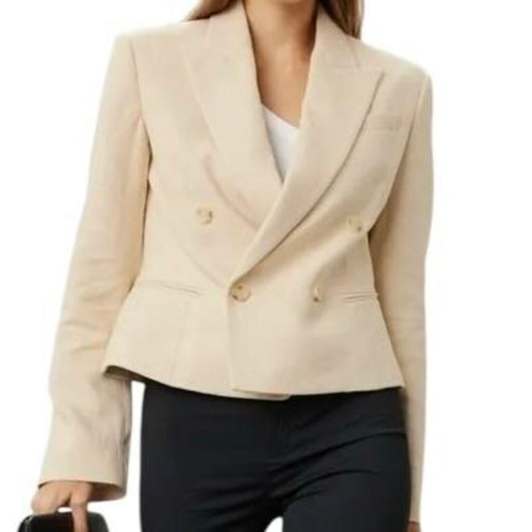 *NWT A.L.C. River Linen & Cotton Double Breasted Peak Lapel Cropped Blazer Jacket, Size 8