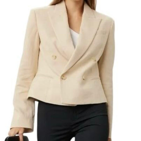 *NWT A.L.C. River Linen & Cotton Double Breasted Peak Lapel Cropped Blazer Jacket, Size 8