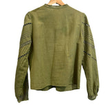 *Sezane Athenais Linen & Cotton Lace Inset Long Sleeve Button-Up Banded Collar Blouse Shirt Top, Size FR 34=US 2