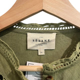 *Sezane Athenais Linen & Cotton Lace Inset Long Sleeve Button-Up Banded Collar Blouse Shirt Top, Size FR 34=US 2