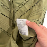 *Sezane Athenais Linen & Cotton Lace Inset Long Sleeve Button-Up Banded Collar Blouse Shirt Top, Size FR 34=US 2