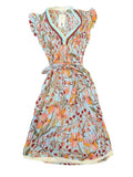*Poupette St. Barth Sasha Floral Flutter Sleeve Fringed V-Neck Trapeze Self Belt Midi Dress, Size XS