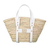 *FRAME Straw Woven Leather Trim Petite Mini Tote Bag