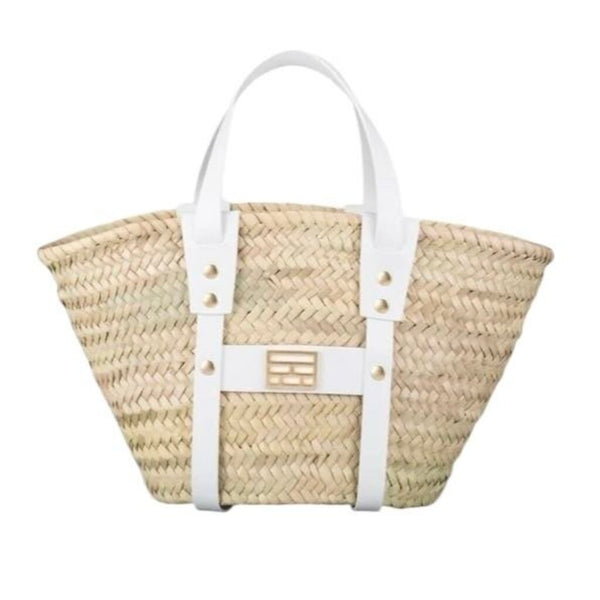 *FRAME Straw Woven Leather Trim Petite Mini Tote Bag