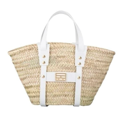 *FRAME Straw Woven Leather Trim Petite Mini Tote Bag