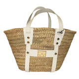 *FRAME Straw Woven Leather Trim Petite Mini Tote Bag