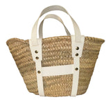 *FRAME Straw Woven Leather Trim Petite Mini Tote Bag