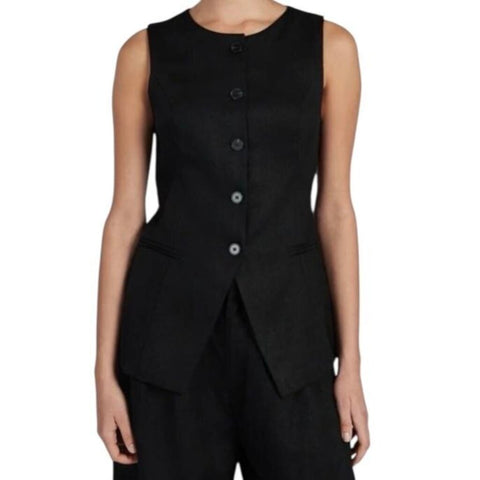 *NWT DISSH Alessia Linen Sleeveless Crew Neck Button-Up Tie Waist Vest Top, Size 12