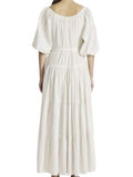 *Apiece Apart Tilton Lurex Stripe Elbow Sleeve Wide Neck Tiered Maxi Dress, Size M
