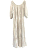*Apiece Apart Tilton Lurex Stripe Elbow Sleeve Wide Neck Tiered Maxi Dress, Size M
