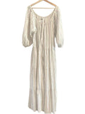 *Apiece Apart Tilton Lurex Stripe Elbow Sleeve Wide Neck Tiered Maxi Dress, Size M