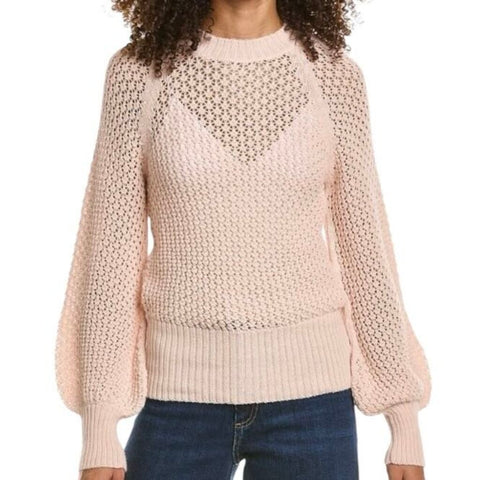 *St. Roche Bettina Baby Alpaca Pointelle Knit Balloon Sleeve Crew Neck Sweater, Size XS