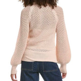 *St. Roche Bettina Baby Alpaca Pointelle Knit Balloon Sleeve Crew Neck Sweater, Size XS