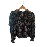 *Ulla Johnson Manet Textured Cotton Floral Ruffle Balloon Sleeve Tie Split Neck Top, Size 2