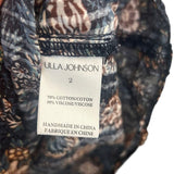 *Ulla Johnson Manet Textured Cotton Floral Ruffle Balloon Sleeve Tie Split Neck Top, Size 2
