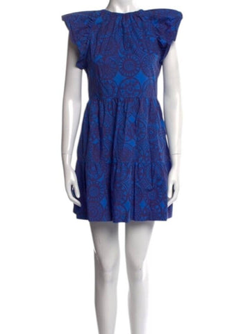 *Marie Oliver Kara Cotton Abstract Flutter Sleeve Gathered Split Neck Tiered Mini Dress, Size XXS