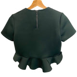 *Cynthia Rowley Astro Neoprene Scuba Short Sleeve Round Neck Peplum Cropped Top, Size XS