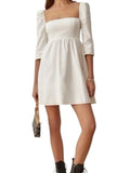 *Reformation Gibson Stretch Cotton 3/4 Sleeve Square Neck Empire Waist Mini Dress, Size 8
