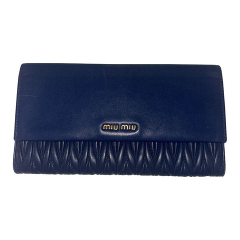 *Miu Miu Matelasse Leather Logo Flap Front Clutch Bag Large Wallet