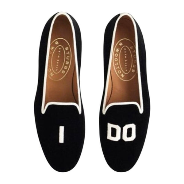 *Stubbs & Wootten Velvet I DO Embroidered Block Lettering Smoking Loafers Slippers Flats, Size 10