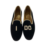 *Stubbs & Wootten Velvet I DO Embroidered Block Lettering Smoking Loafers Slippers Flats, Size 10