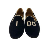 *Stubbs & Wootten Velvet I DO Embroidered Block Lettering Smoking Loafers Slippers Flats, Size 10