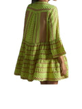 *Devotion Twins Ella Neon Embroidered Geometric 3/4 Sleeve Split Neck Tiered Mini Dress, Size M