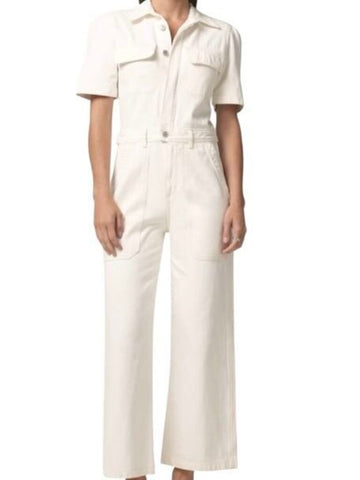 *Citizens of Humanity Miki Cotton Twill Stud Close Wide-Leg Utility Overall Jumpsuit, Size 6