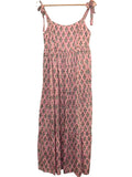 *India Collection by Emerson Fry Sara Cotton Blockprint Tie Shoulder Cami Tiered Midi Tent Dress, Size S