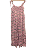 *India Collection by Emerson Fry Sara Cotton Blockprint Tie Shoulder Cami Tiered Midi Tent Dress, Size S