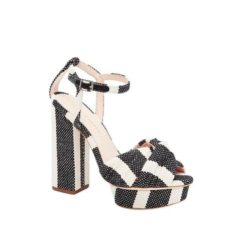 *Loeffler Randall Arbella Canvas Stripe Knot Vamp Ankle Strap 5" Heel Platform Sandals, Size 10