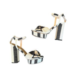 *Loeffler Randall Arbella Canvas Stripe Knot Vamp Ankle Strap 5" Heel Platform Sandals, Size 10