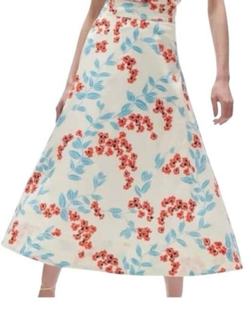 *Figue Isla Cotton Floral Fitted Waist Side Zipper A-Line Midi Skirt, Size 10