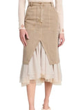 *Le Superbe Ms Benjamin Denim Zip Fly Utility Pocket Layered Tulle Flounce Midi Pencil Skirt, Size 4