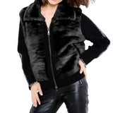 *Lisa Todd Mixed Media Faux Fine Fur & Ribbed Merino Wool Whipstitch Trim Full Zip Front Sweater Jacket, Size S