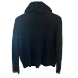 *Lisa Todd Mixed Media Faux Fine Fur & Ribbed Merino Wool Whipstitch Trim Full Zip Front Sweater Jacket, Size S