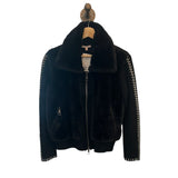*Lisa Todd Mixed Media Faux Fine Fur & Ribbed Merino Wool Whipstitch Trim Full Zip Front Sweater Jacket, Size S