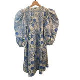 *Hunter Bell Jenkins Cotton Floral Pintuck Detail Short Puff Sleeve V-Neck Trapeze Mini Dress, Size XS
