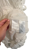 *Farm Rio Richelieu Cotton Embroidered Lace Flutter Sleeve V-Neck Tiered Midi Dress, Size S