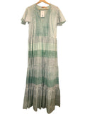 *NWT Oliphant V-Neck Astrid Cotton Block Print Flutter Sleeve Split Neck Tiered Maxi Dress, Size L