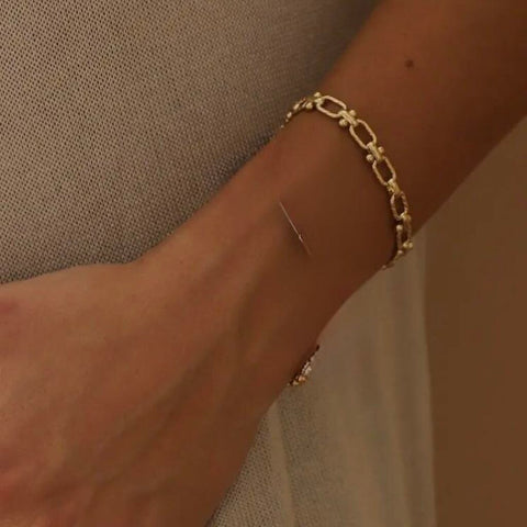 Katie Waltman Florence 24K Gold Plate Chunky Textured Oval Chain 6.5"-8" Bracelet