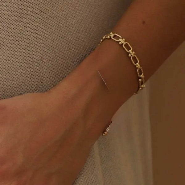 Katie Waltman Florence 24K Gold Plate Chunky Textured Oval Chain 6.5"-8" Bracelet